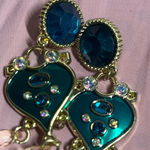 None Chic Teal and Gold Heart Dangle Earrings Photo 0