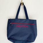 Nautica  Zip Top Embroidered Navy + Red Preppy Oversized Tote Bag Photo 0