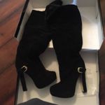 Colin Stuart  black suede platform heel faux fur boots Photo 2