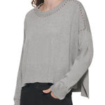 DKNY NWT!  Gray Studded Crew Neck Pullover Sweater XL Photo 0