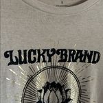 Lucky Brand  tan logo, Lotus, gold foiled graphic T-shirt, oversize small Photo 2