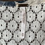 Free People Moon River Floral Peasant Top Blue Ivory Lace Oversized Photo 3