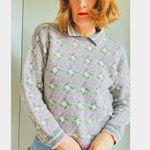 Vintage Womens Sweater size Small Oversized Geometric Print Collared Pink 80s Photo 7