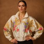 Vintage 1990s Floral Reversible Satin Full Zip Women's Jacket Size Large Red Photo 0