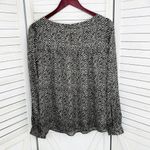 Loft Ann Taylor  Printed Pullover Blouse Cream Black Medium Long Sleeve Photo 7