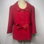 Forever 21  Size Large Short Peacoat Cherry Red Belted Chunky Button Floral Liner Photo 1