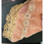 Chenille Style Faux Fur Scarf With Lace Pearl Detail Romance‎ NEW Dusty Rose #2 Pink Photo 3