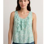 Halogen  100% Silk Ruffle Blouse Womens M Sleeveless Aqua Blue Abstract Print Top Photo 0