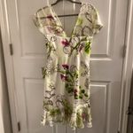 Mikael aghal romantic abstract garden silk cocktail flutter Sleeve Mini dress White Size 4 Photo 7