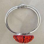 Boutique Silver Orange Rhinestone Basketball Clamper Hinge Bracelet Photo 5