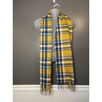 Plaid Tartan Scarf Womens One Size Yellow Blue Fringe Winter Wrap Cozy Photo 1