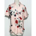 Women's Polyester Floral Print Split Neck Short Sleeve Top Pink Size Large Photo 8