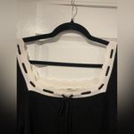 Dee Elly NWOT  Size M Black Cream Bell Sleeve Knit Crop Top Bow Scalloped Trim Photo 4