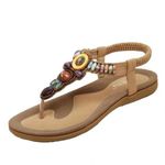 SIKETU SUMMER SLING BACK‎ SANDALS BEACH BOHEMIAN BEADED STONE DETAILS SIZE 8.5 Tan Photo 0