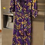 💕SALONI💕 Olivia Floral Printed Silk Midi Dress ~ Violet Sweetpeas US 4 Purple Photo 11