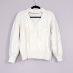 FRNCH  Paris Julia Cable Knit Cutout Back Sweater in Off White Creme Small Photo 3