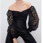 ZARA Animal Organza Sheer Long Sleeve Ruched Crop Top Black Size Small 1971/180 Photo 4