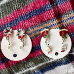 Festive Red and Green Holiday Earrings Set Santa Bell Wreath Pearl Dots Photo 3