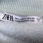 ZARA Women's Green Fleece Long Sleeve Crew Neck Cropped Sweatshirt Top Size L Photo 2