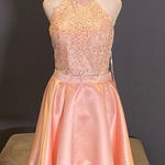 Women’s Satin & Lace Halter Short Prom Party Dress 2 Pieces Size 4 NWT Photo 0