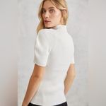 Maeve white ribbed puff shoulder short sleeve sweater Photo 1