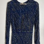 Mac Duggal  LONG SLEEVE BEADED COLUMN GOWN in midnight blue embellished size 10 Photo 3