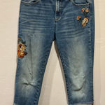 Driftwood  Audrey floral embroidered straight skinny raw hem distressed jeans Photo 0