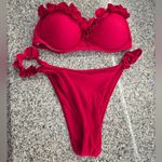 NWOT Red Bandeau Ruffle Bikini Rop & Bottom Set Size Medium Photo 0