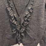 Eddie Bauer Womens Cardigan Sweater Size L Gray Ruffle Front Long Sleeve Photo 1