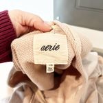 Aerie Beach Party Cropped Long Sleeve Crewneck Sweatshirt Top Tan Large Photo 1