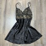 In Bloom Vintage Y2k Gold Black Sheer Lace Satin Mini Slip Dress Womens Small Photo 4