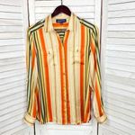 Jones New York  Signature Satin Retro Multi Stripe Blouse Cream Multi Medium Photo 6