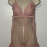 Victoria's Secret Y2K Sheer Lace & Mesh Flyaway Babydoll Slip Women’s L Vintage Photo 0