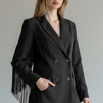 BaeVely Black Fringe Sleeve Blazer Dress Size Small Western Festival Western EUC Photo 0