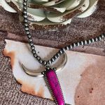 New Pink and Silver Longhorn Pendant on 18” Beaded Navajo Style Chain Photo 2