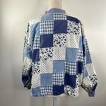 Patchwork Bomber Jacket by Tangibles Blue Cotton Florals Gingham Size M Photo 9