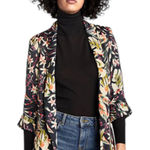 ZARA  Satin Floral Printed Open Front Long Blazer Jacket Women Green Size XS Photo 0