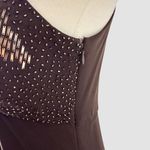 Cachet Y2K Beaded Halter Midi Dress Brown Size 8 Sleeveless Handkerchief Hem Photo 2