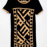 Rodier Black Geometric Short Sleeve Crewneck Wool Sweater Tunic Dress Size 40 Photo 0