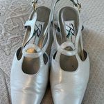 Women's Light Grey/White Leather Slingback Heels White Size 8 Photo 0