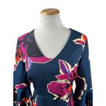 Trina Turk Trina Turk Navy Floral Work Wear Cocktail Belle Sleeve V Neck Dress 8 Photo 3