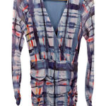 Parker  Abstract Print Ruched Mesh Dress Long Sleeve Bodycon Size 4 Watercolor Photo 0