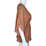 Addison Shirt Women XS Brown‎ Orange Geometric Silk Batwing Blouse Boho Hippie Brown Photo 1