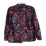 Talbots Womens Classic Cotton Button Down Shirt Picnic Paisley Navy Red Size SP Photo 0