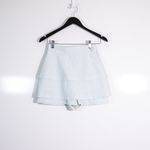 Maje  Women's Linen Blend Tiered Ruffle Layover Mini Skirt Skort Blue Small Photo 0