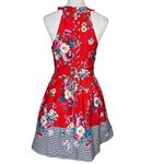 AUW Women’s Red Floral Lace Up Back Sleeveless Midi Dress Cottage Sz Lg Photo 1
