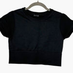 Aerie Offline By  Black Cropped Short Sleeve Workout Top Crew Neck Medium Photo 0