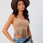 NWOT Women’s Y2K Fringe Halter Western Cowgirl Tie Tank Top Photo 2