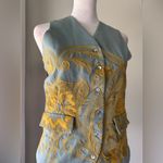 Soda  Original Dusk Blue & Gold Embroidered V-Neck Button Down Vest Photo 1