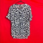 Chicos Glacier Popover Top Size 1 Size Small Blue Floral Short Sleeve Boho Black Photo 0